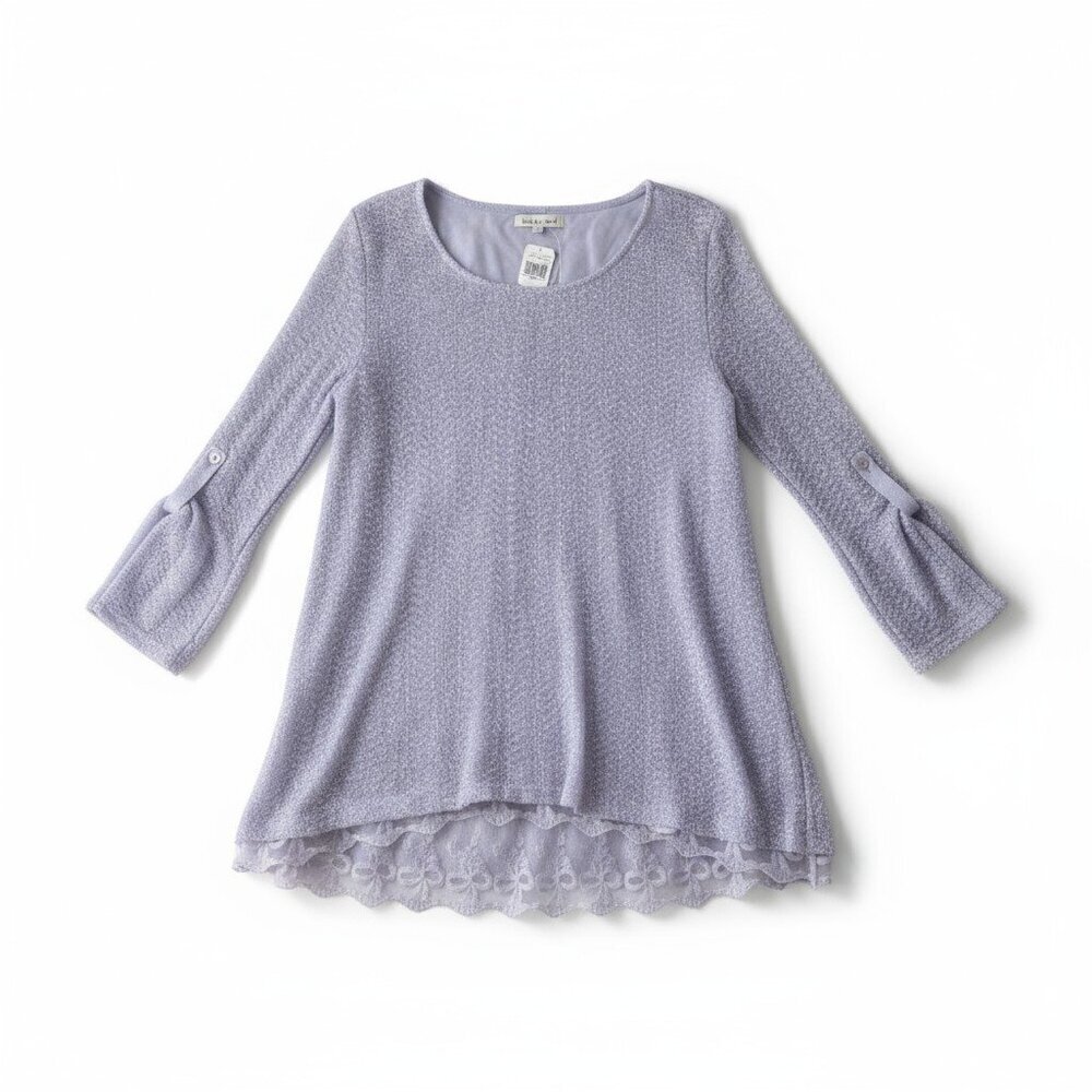Indigo Soul Light Purple Textured Lace Long Sleeve Top Blouse L NWT